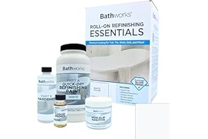 Bathworks Quick-Dry Essentials Roll-On Refinishing Kit - 22 fl oz, High Gloss White, Durable Acrylic Resin Coating with Non-Slip Additive - Fast 12-Hour Drying DIY System for Bathtubs, Tile, Sinks, & Showers (Paint Materials Only)