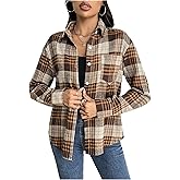 Milumia Women's Plaid Print Button Down Shirt Loose Long Sleeve Collared Blouse Tops