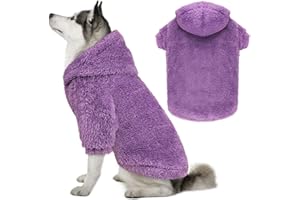 QDYU Fuzzy Dog Sweaters for Large Dogs Dog Hoodie Soft Double-Sided Plush Fleece Pet Sweater Pet Clothes Coats Hoodie Sherpa Hooded Sweatshirt(Purple-XL)