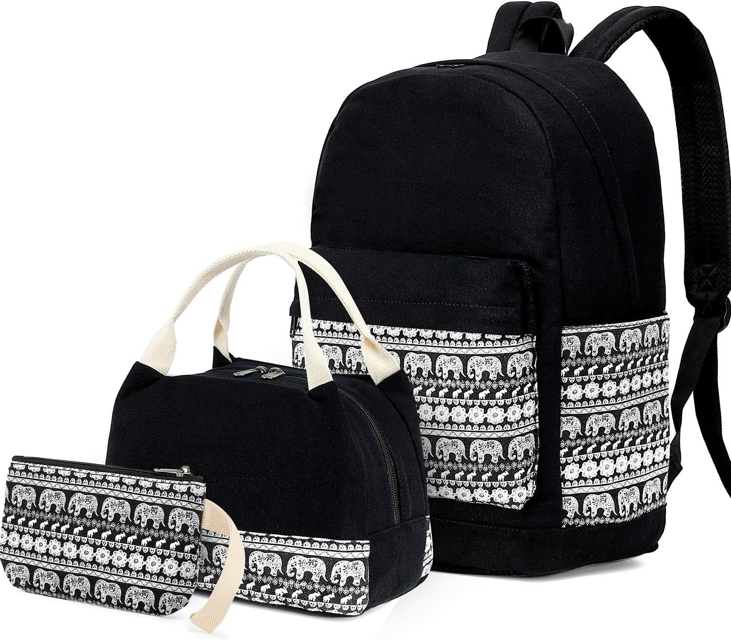 BLUBOON Canvas Bookbags School Backpack Laptop Schoolbag for Teens Girls High School (E0051-Black)