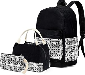 BLUBOON Canvas Bookbags School Backpack Laptop Schoolbag for Teens Girls High School (E0051-Black)
