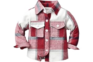 Winzik Toddler Boys Long Sleeve Button Down Shirt, Kids Baby Boys Girls Flannel Shirts Christmas Plaid Dress Shirt 1-10Y