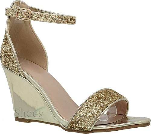 Amazon Com Mve Shoes Women S Party Low Heel Wedge Glittery