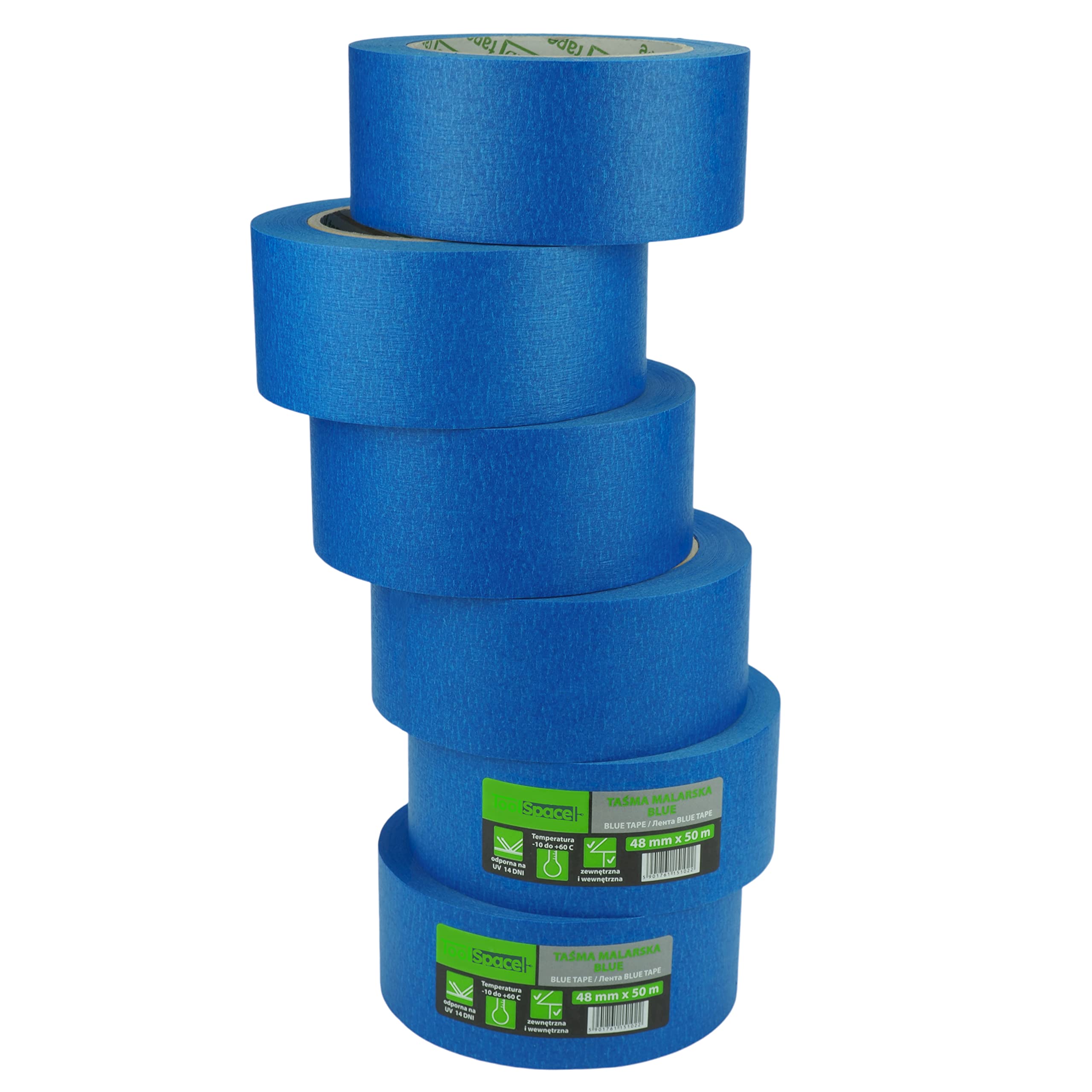 ToolSpace Crepe Tape - Blue Painter's Tape Set - Professional Painter's Tape for Renovation Work - Masking Tape for Painting - Solvent Free - 48mm / 50m Roll Set of 6 300m