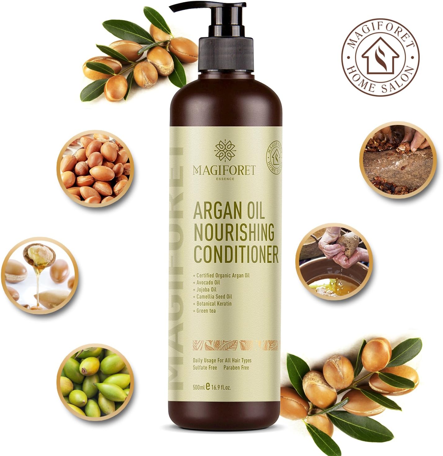 Hair Conditioner, Argan Oil Conditioner, MagiForet Natural Hair Conditioner for Dry Damaged Colored Hair, Professional Salon Products for Women Men Teens All Hair Types Daily Usage 16.9oz