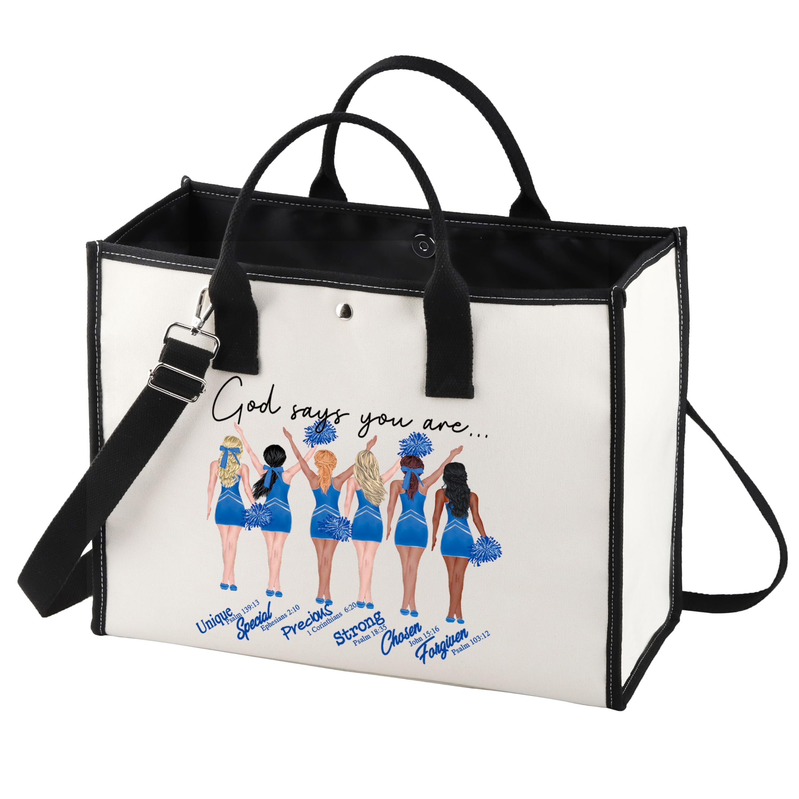 LEVLO Cheerleader Makeup Bag Cheerleading Gift God Says You Are Unique Special Lovely Chosen Forgiven Cheer Team Zipper Pouch Bag Cheer Coach Gift, God Cheerleader LT, Tote Bag