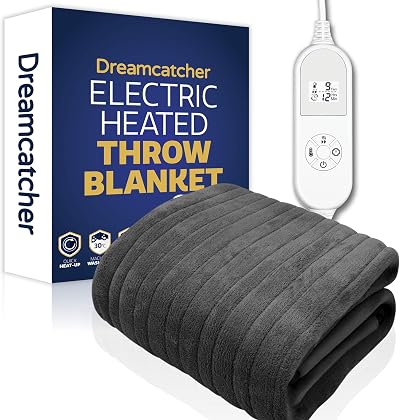 Dreamcatcher Grey Heated Throw Blanket 160 x 120cm 9 Heat Settings 12H Timer