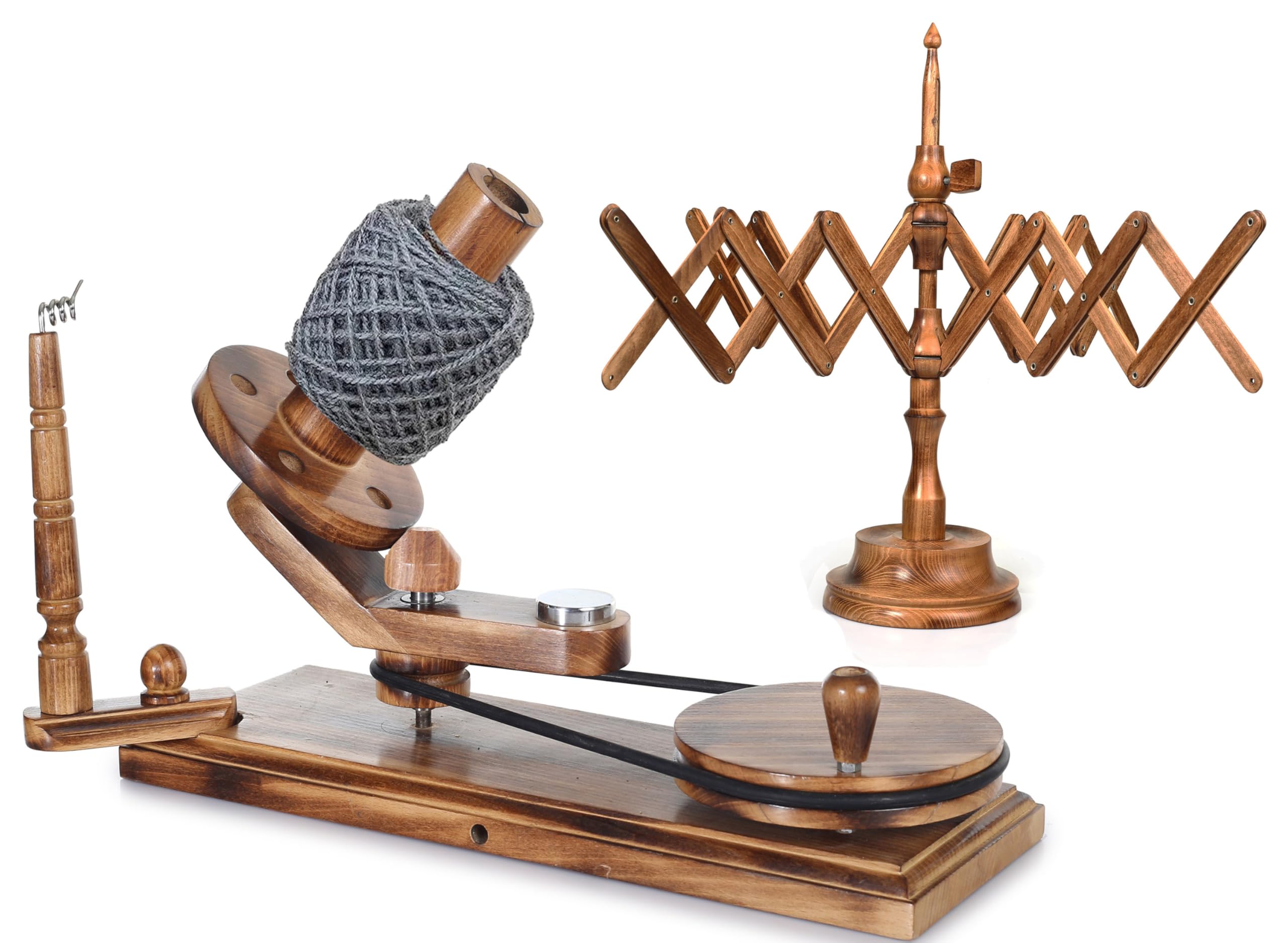 Handcrafted Wooden Yarn Ball Winder and Tabletop Swift - Winds 8-12 oz Yarn Balls for Crocheting & Knitting Craft, Durable and Smooth Yarn Winding Set (Antique Winder and Swift)