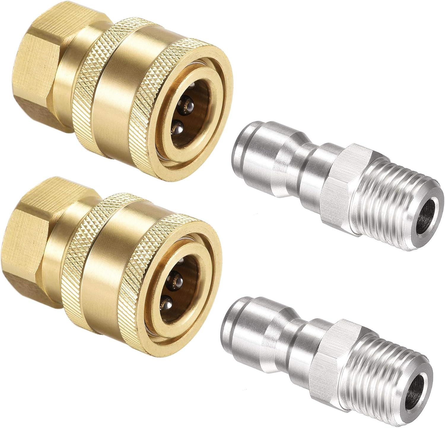 sourcing map Garden Hose Brass Quick Connect Set Fittings G1/4 Male & Female Thread Water Hose Connectors Pressure Washer Adapter