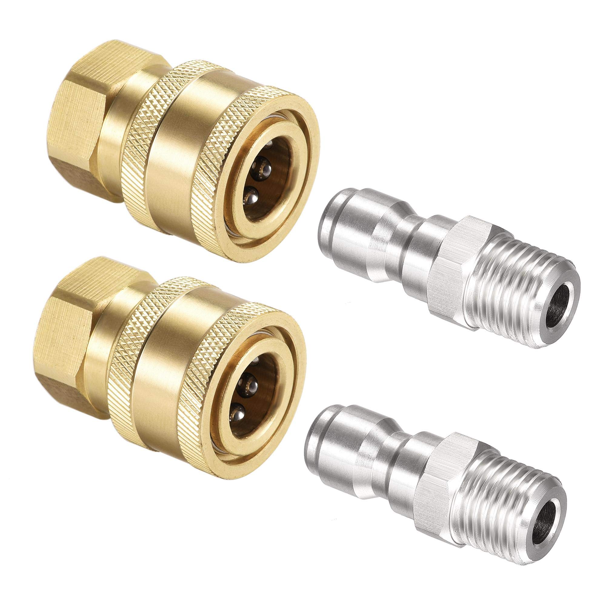 sourcing map Garden Hose Brass Quick Connect Set Fittings G1/4 Male & Female Thread Water Hose Connectors Pressure Washer Adapter, 2 Sets
