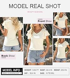 SHEWIN Summer Tops for Women Casual Short Ruffle