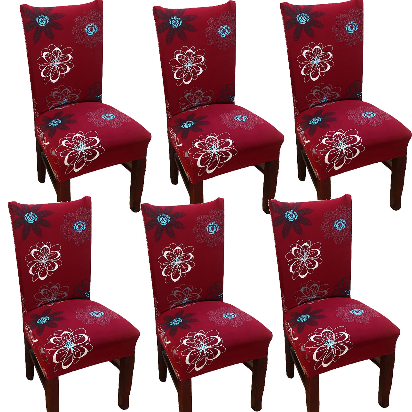 TEERFU Dining Room Chair Covers Slipcovers Set of 6, Stretch Removable Washable Dining Chair Protector Decoration Cover Seat Slipcover for Hotel,Ceremony,Banquet,Kitchen,Restaurant,Home