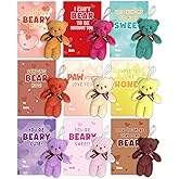 Valentines Day Cards for Kids, 24 Pack Mini Bears Plush Toy with Valentines Day Cards, Mini Stuffed Animal for Valentine School Party Favors for Kids Boys Girls, Kid Exchange Valentine's Day Gifts