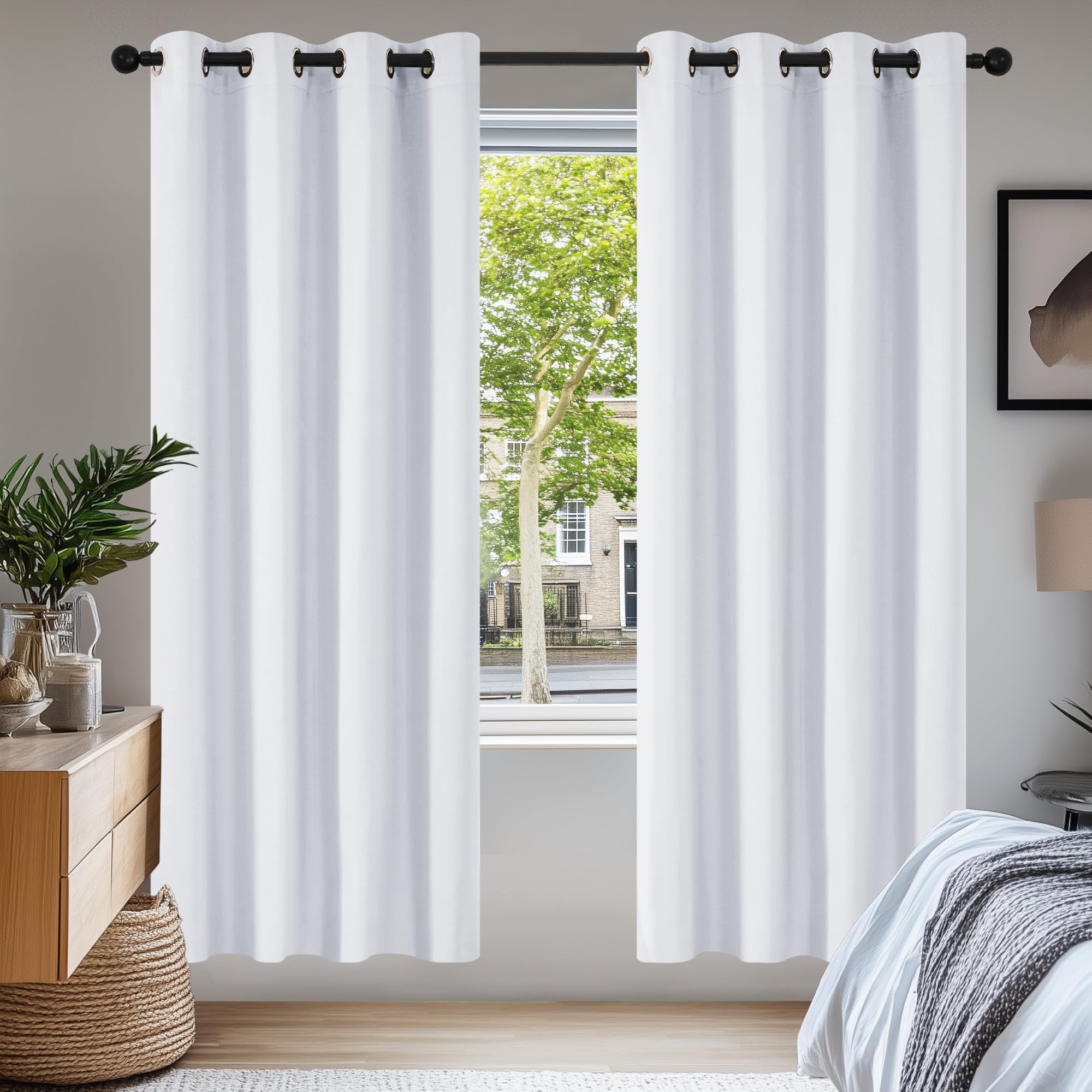 Deconovo White Curtains Thermal Insulated Room Darkening Eyelet Curtains for Girls Bedroom Silver Grey 42 x 63 Inch 2 Panels