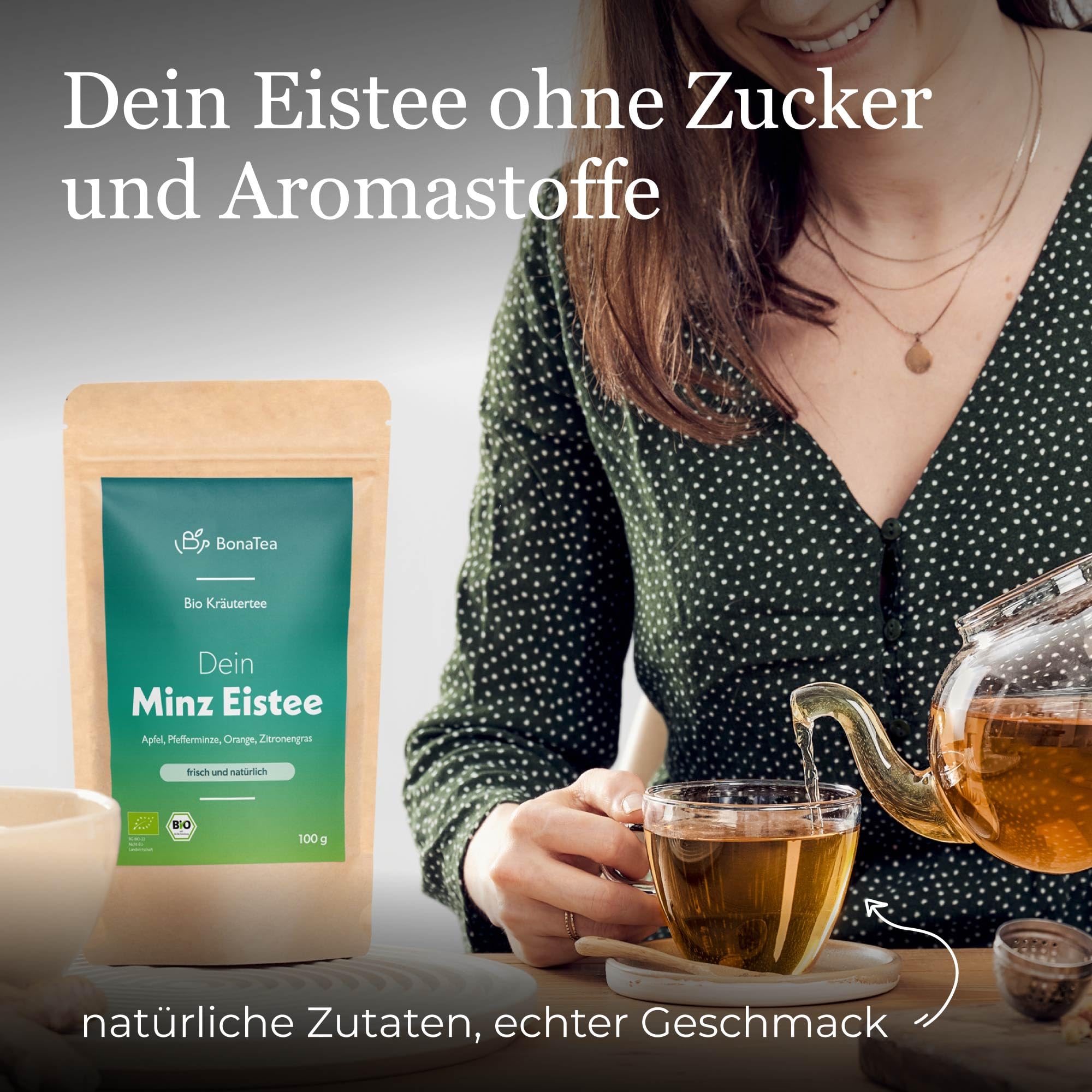BIO Minz Eistee Lose ohne Aromastoffe, ohne Zucker und ohne Koffein mit natürlicher Minze, Apfel, Orange und Zitronengras 100g 4