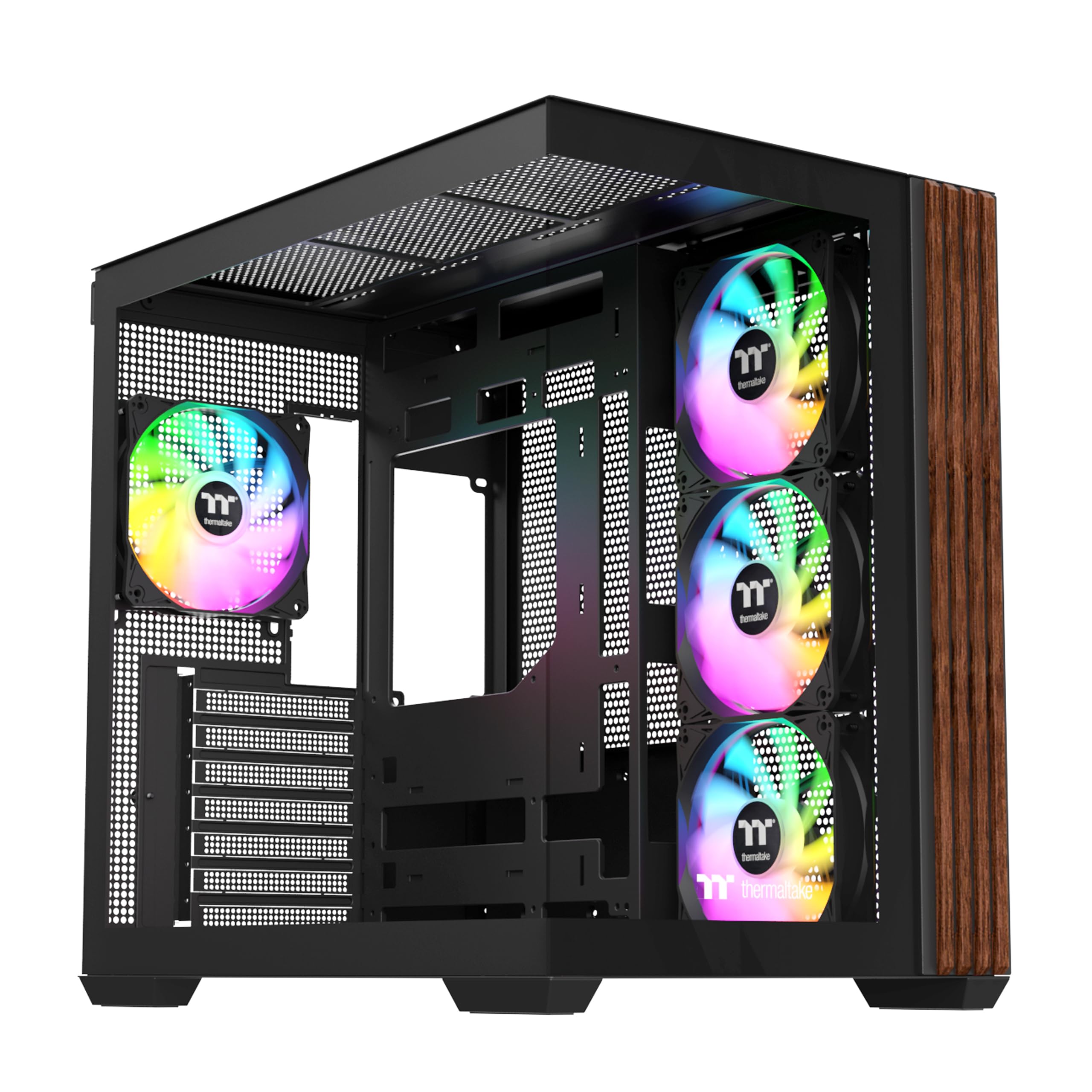 Thermaltake View 380 WS ARGB; Mid Tower Chassis; Side Wood Trim; 4x120mm ARGB Lite Fans Included; 415mm GPU Clearance; Dual Chamber; ATX/mAT