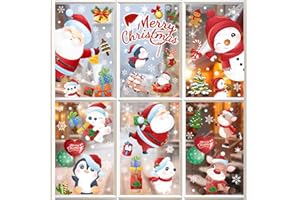 LITMITFU 168 Pcs Christmas Window Decorations - Merry Christmas Window Clings for Glass Windows, Santa Claus Snowflake Christma Window Stickers Decals for Indoor Home Xmas Holiday Winter Party Decor, 9 Sheet