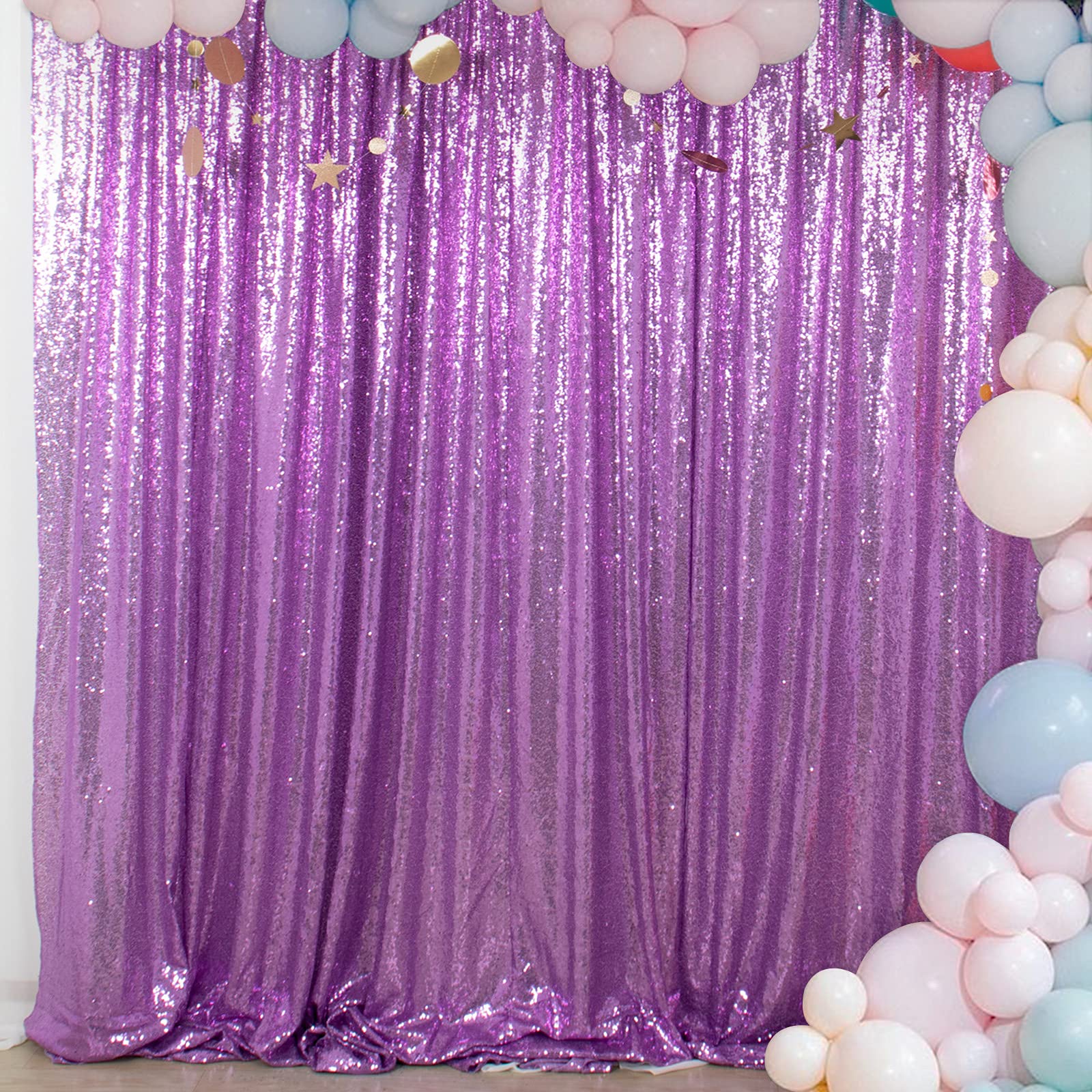 Photo 1 of ShinyBeauty Sequin Backdrop Lavender 10x10FT Background for Photography Light Purple Wedding Backdrops 10FT Baby Birthday Photo Booth Decoration Glitter Curtain for Party Fabric Backdrop
