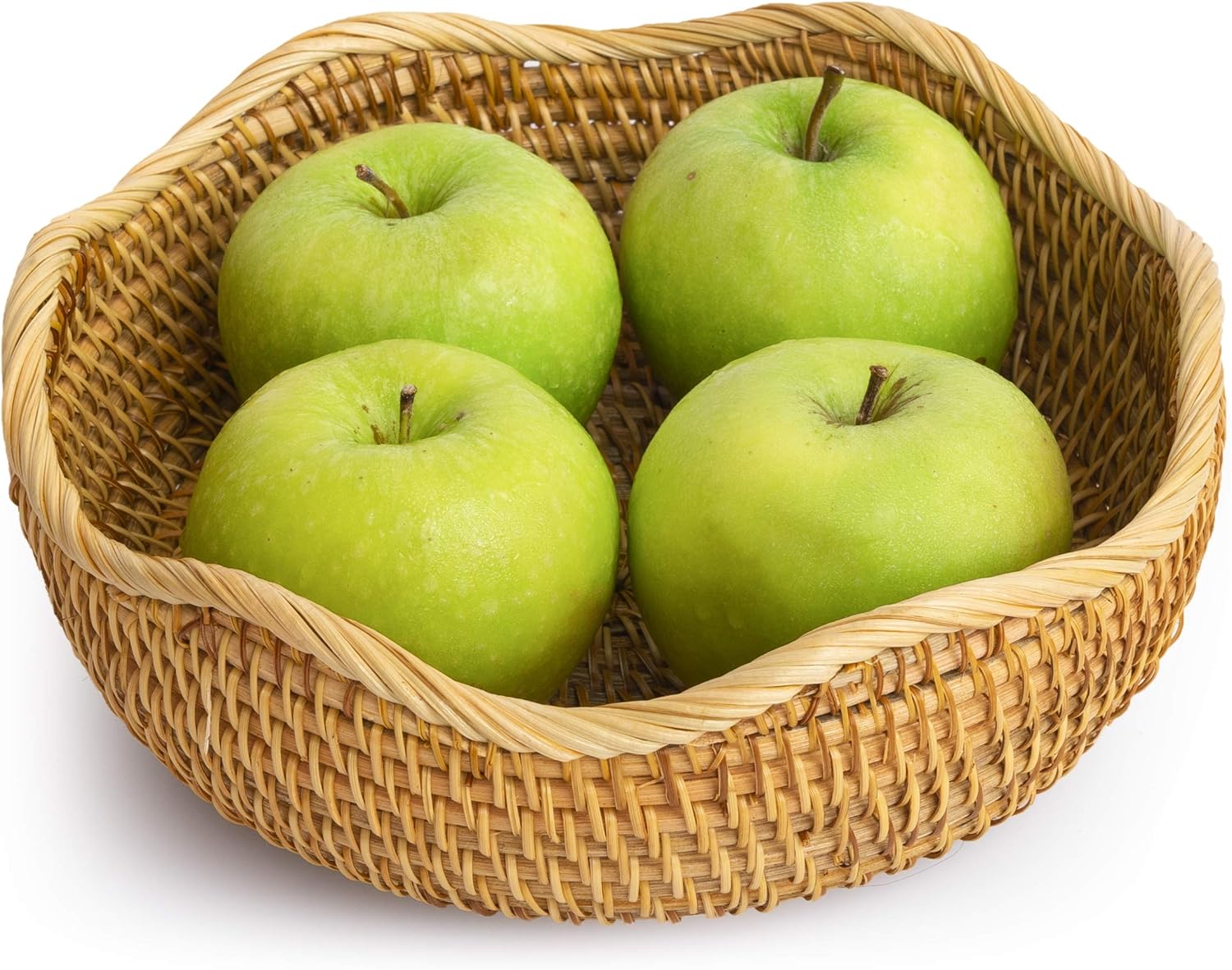 Medium Wicker Sliced Bread Baskets For Fruit Hair Ties Woven Bowl Storage Organizing Kitchen Countertop Bathroom Furniture Natural Rattan Round Basket Serving Bowls Chips (M: 9.1