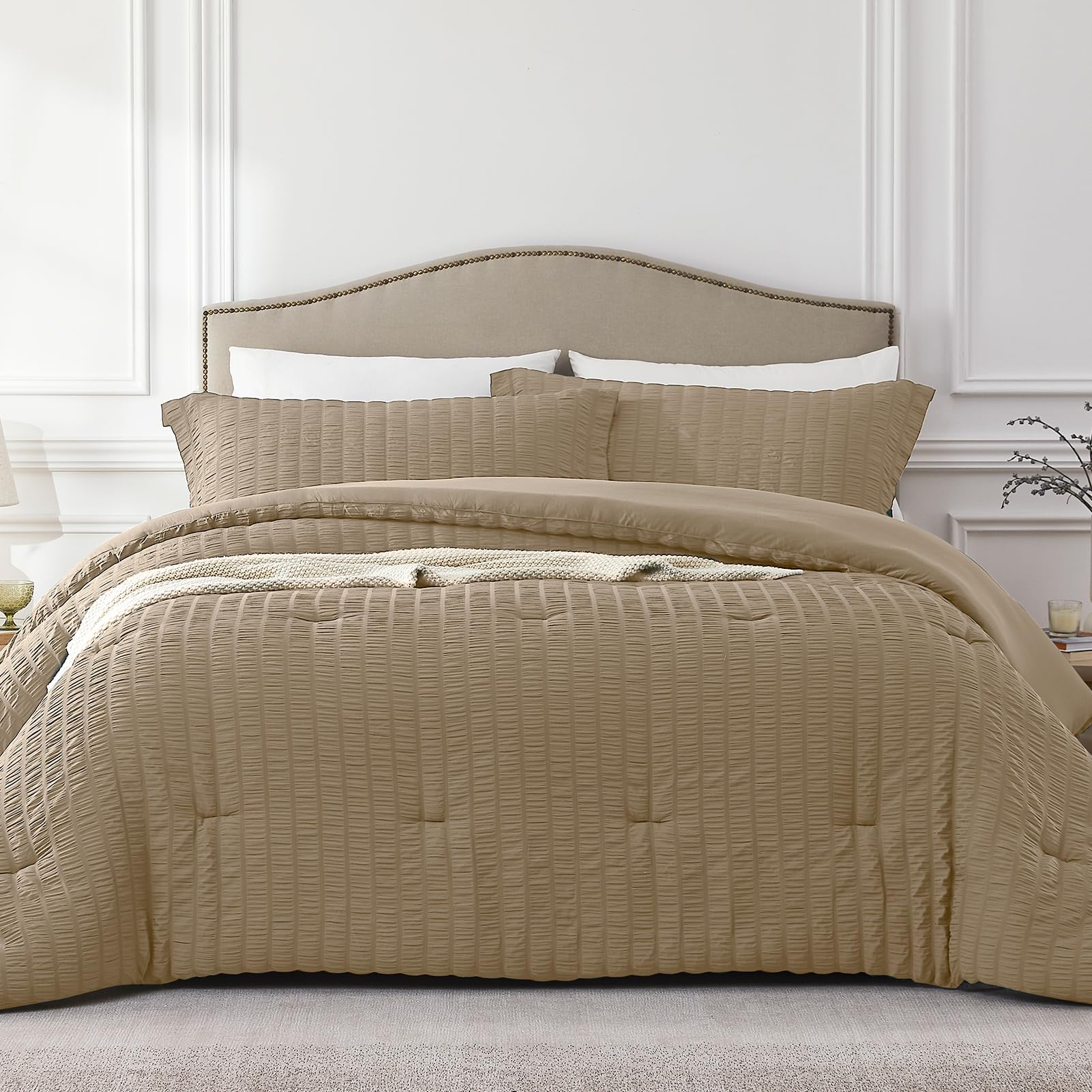 Photo 1 of Quataly Brown Full Comforter Set - 3 Pieces Seersucker Lightweight Bedding Comforter Sets (1 Soft Fluffy Comforter & 2 Pillowcases) - All Seasons Cozy Modern Bed Sets