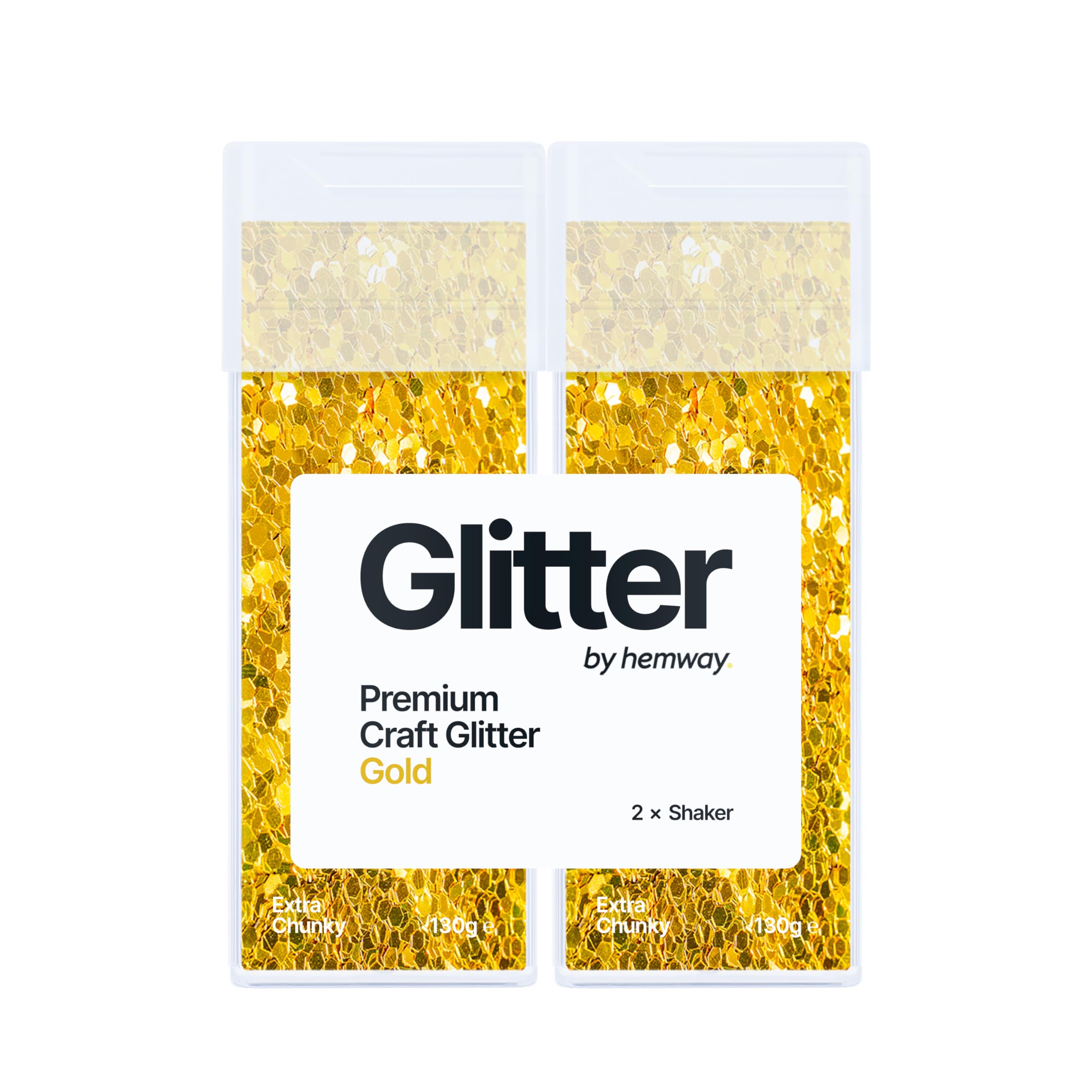 Hemway Glitter Shaker Gold 130g x2 Pack Extra Chunky, Craft Glitter Shakers for Resin & Epoxy Crafts, Christmas Art Supplies, Nail, Body, Face, Eye, Festival, Crafting, Slime, Sparkle