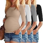 Sweetyweee 4 Pack Women's Maternity Shirts, Half Sleeve Side Ruched Tops Crew Neck Summer Casual Pregnancy Clothes