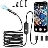 Endoscope Camera with Light,1920P HD Borescope with 8 Adjustable LED Lights, Endoscope with Semi-Rigid Snake Cable, IP67 Waterproof Inspection Borescope for iOS and Android-16.4ft Single Lens