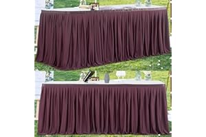 Partisky Burgundy Polyester Table Skirt for Rectangle Tables 17ft, Wrinkle Resistant Pleated Ruffle Table Cloth for Banquet Wedding Trade Baby Shower Display Gift Dining Table