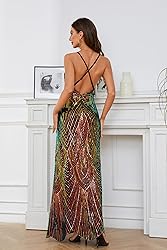 Women's V Neck Spaghetti Straps Sequin Sparkly