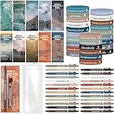 Motiskyy 100 Pcs Christian Gifts Bulk Valentines Bible Verses Bookmarks Silicone Scripture Bracelets and Religious Pens Church Welcome Gifts for Women Men Pastor(Elegant,Spanish)