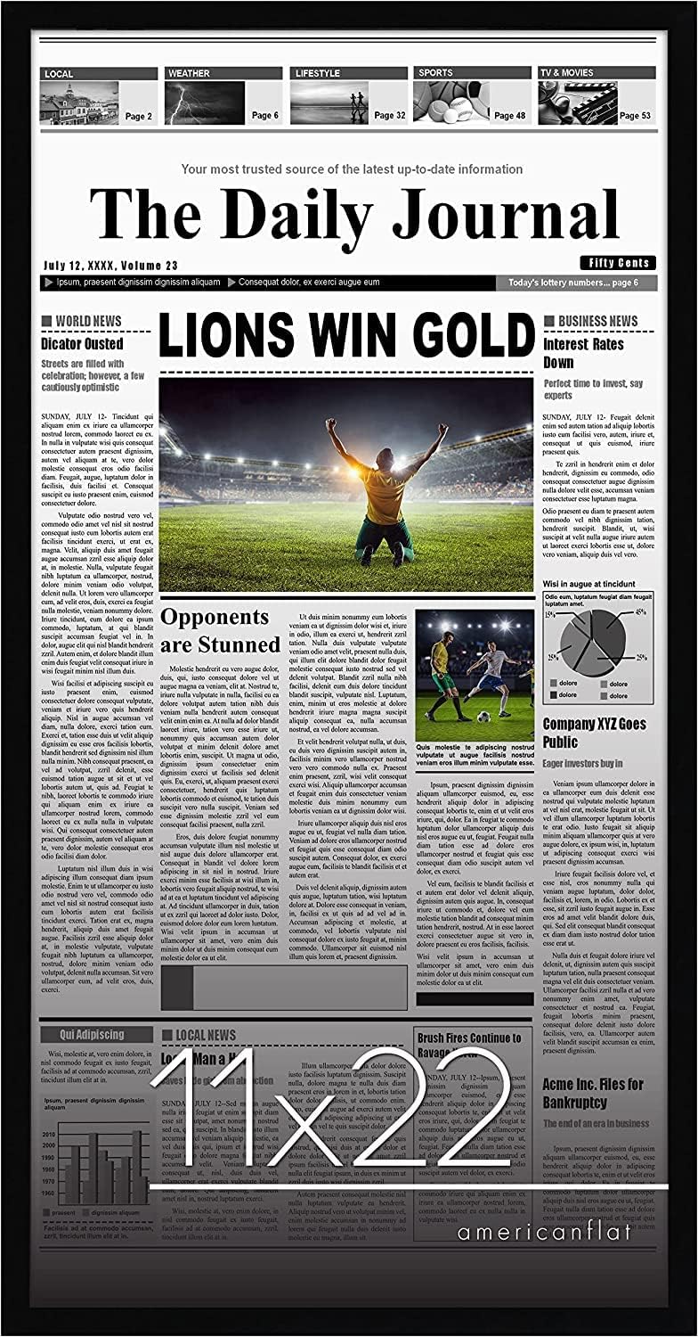 Photo Albums, Frames & Accessories - Americanflat 11x22 Newspaper Frame In Black - Assorted Media Article Cover Frame - Hanging Hardware Included - 22x11 Front Page Newspaper Picture Frame