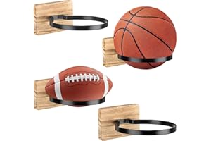 ZIYOGIFT Wall Mount Ball Holder - Wood Display Stand for Basketball Football Soccer Volleyball Storage | Multi-Sport Rack & Boys Room Decor Organizer