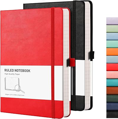 RETTACY A5 Lined Hardback Notebook 2 Pack 376 Pages 100gsm with Dividers
