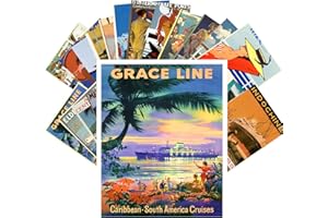 PIXILUV Vintage PostCards 24 pcs Vintage Travel Posters Ocean Cruises Sea Liner