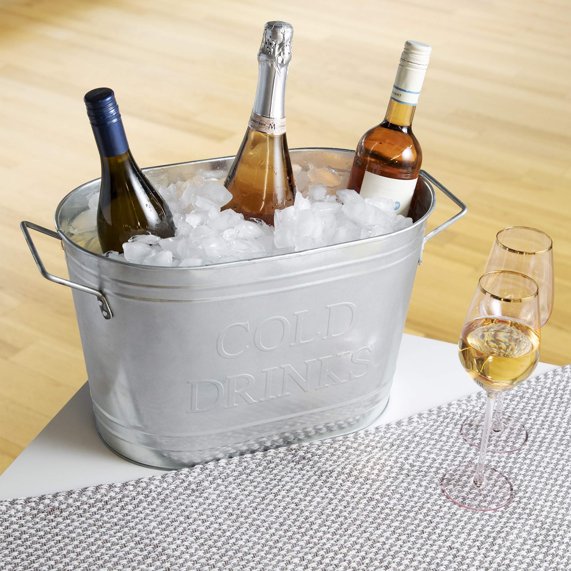 Twine Insulated Drink Galvanized Bucket, Beer and Beverage Tub, Metal Bucket, Ice Buckets for Parties, Holds 5.35 Gallons, Silver