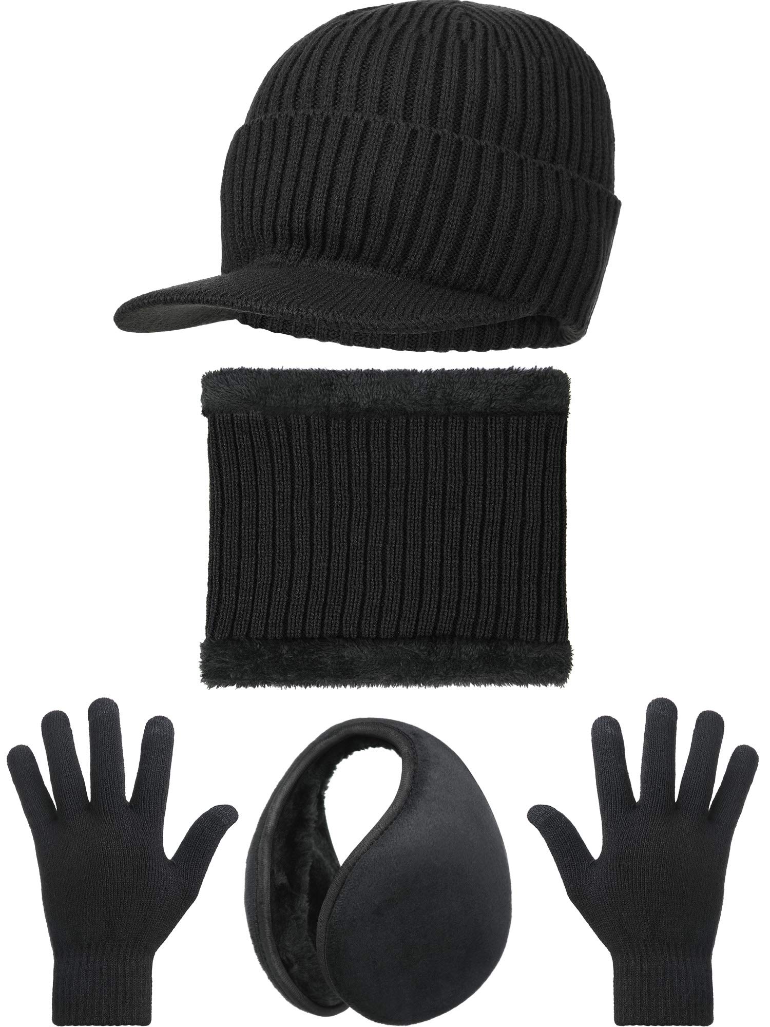 4 Pieces Winter Warm Set Knit Hat Scarf Earmuff Touch Screen Gloves for Unisex 4 Pieces Winter Warm Set Knit Hat Scarf Earmuff Touch Screen Gloves for Unisex