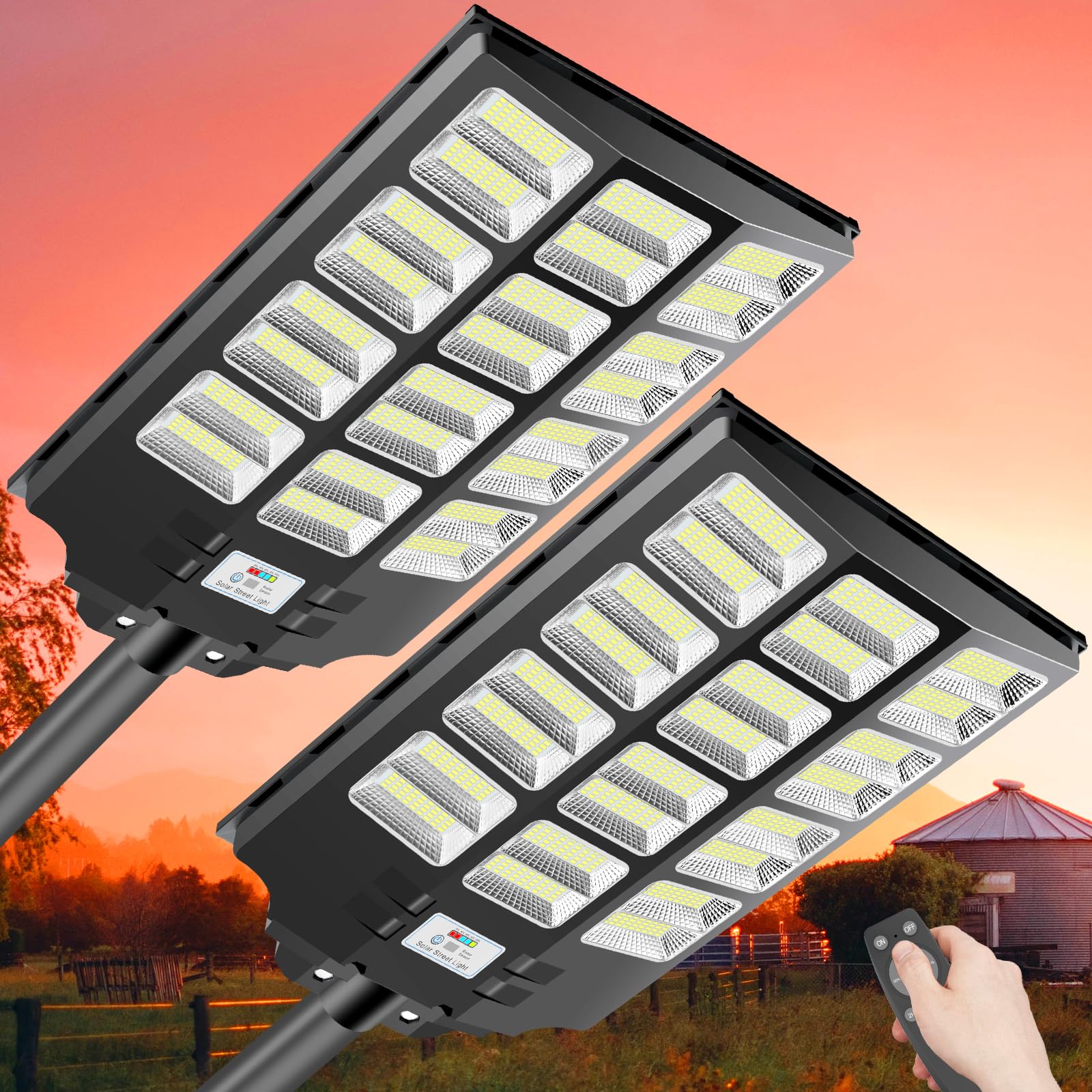 Deepn 2 Pack 3600W Solar Street Lights Outdoor, 300000 Lumens Dusk to Dawn Solar Flood Lights Outdoor Motion Sensor IP66 Waterproof Street Lights Solar Powered for Parking Lots, Backyard