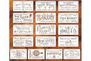YANROOM Farmhouse Stencils for Painting on Wood Kitchen Paint Stencils Flower Farm Vintage Sign Craft Stencils for Wood Burning Projects Reusable Wall Fabric Canvas (16 Farmhouse)
