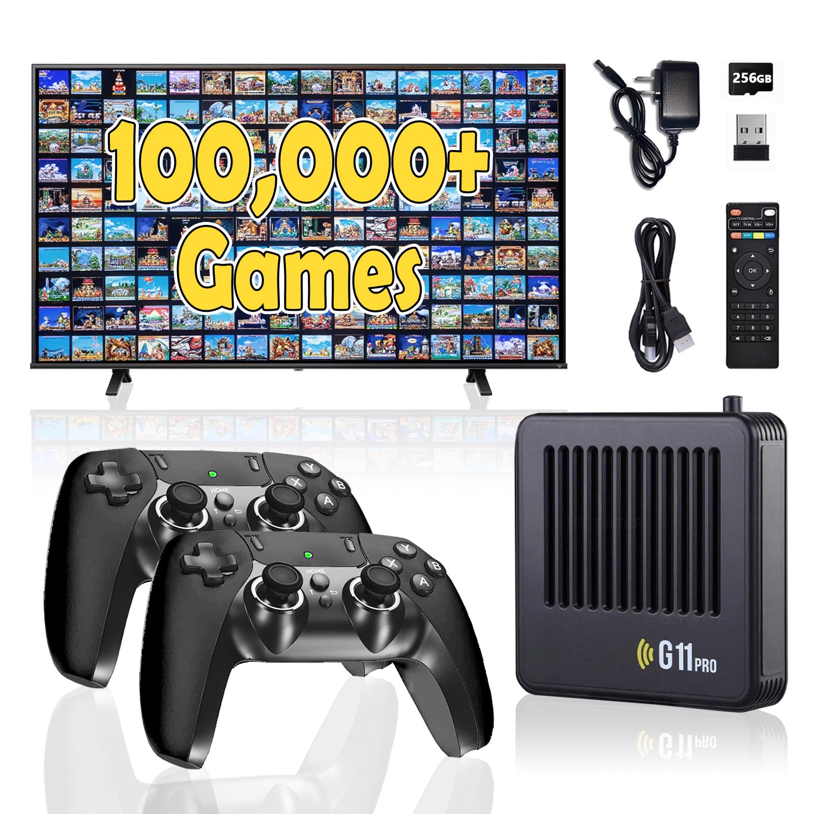 Photo 1 of **MISSING SD CARD**
All8bit G11 Pro Game Box, Classic Video Games with HDMI, with 60 Emulators and 100000+ Games - Plug & Play TV Retro Gaming Console with Upgrade Dual 2.4G Wireless Controllers