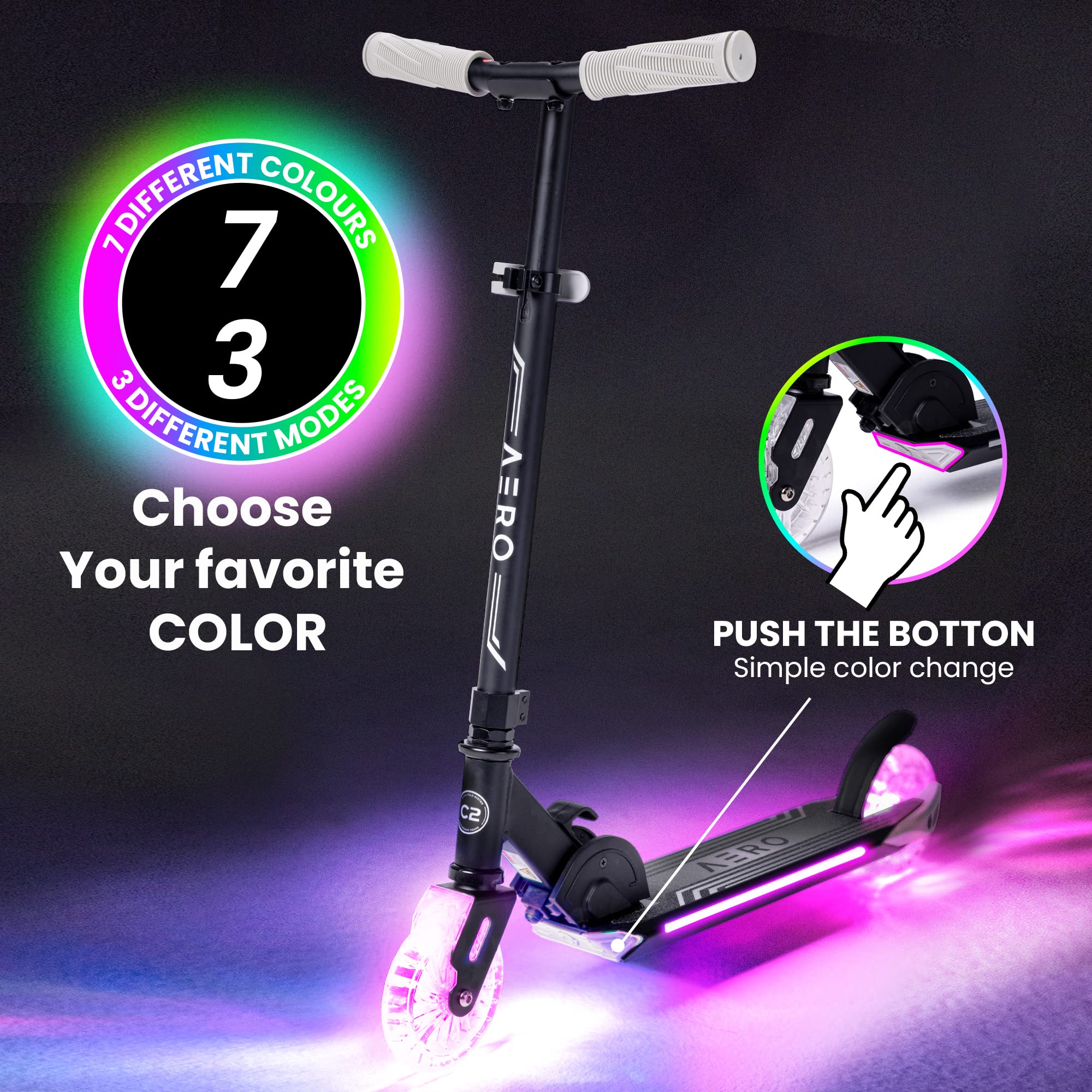 Aero Scooter for Kids 5-7 or 8-12, Boys & Girls 2 Wheels Kick Scooter with Dynamic Lights, Foldable & Height Adjustable