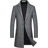 BOJIN Mens Trench Coat Wool Blend Top Pea Coat Winter Long Single Breasted Classic Stylish Business Overcoat