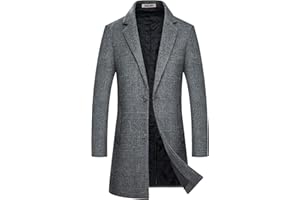 BOJIN Mens Trench Coat Wool Blend Top Pea Coat Winter Long Single Breasted Classic Stylish Business Overcoat