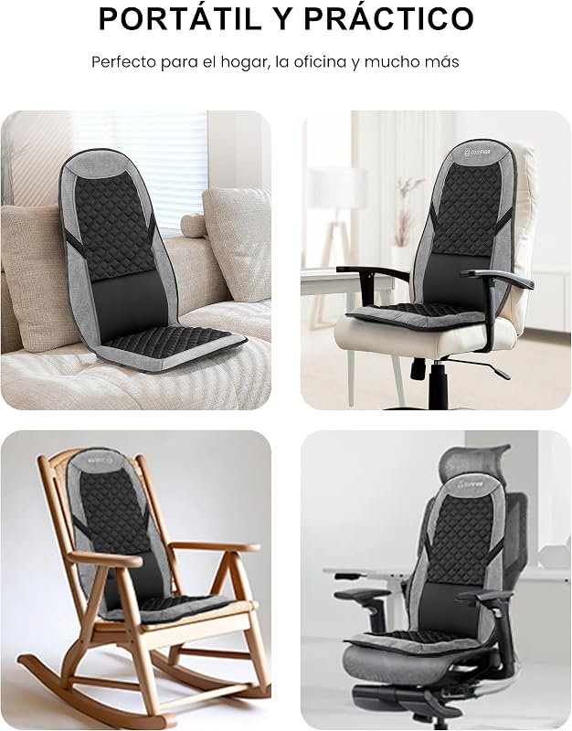 Masajeador Cervical y Espalda con Calor, Funda de Asiento de Masaje con 5 Modos de Vibración, 3 Intensidades, 3 Temporizadores para Aliviar el Dolor de Espalda, Regalos para Mujeres
