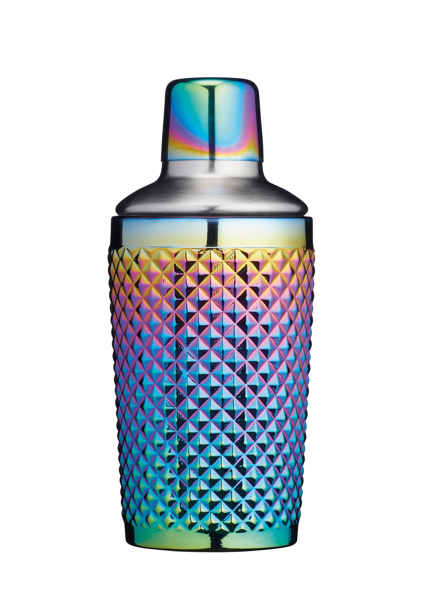 BarCraft BCCSSTUDRBOW Studded Glass Cocktail Shaker, 300 ml (10.5 fl oz) - Rainbow-Pearl Iridescent Finish, 8 x 8 x 17.5 cm