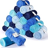 Windkream 24 Pack Flannel Throw Blankets Bulk 50 x 60 Inch Wedding Fleece Blankets with Thank You Card Soft Blue Blanket for Winter Valentines Wedding Guests Homeless Sleepover Spa Gifts, 4 Colors