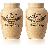 Tioncy 2 Sets Small Urns for Human Ashes 2.76 Inch Mini Bamboo Urn for Ashes Cremation Keepsake Memorial Human Pet Ashes Holder with Angel Wings Pattern Velvet Urn Bags for Women Men Pets Dog