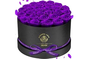 Impouo Forever Flowers, 27 Roses in A Box, Real Preserved Roses, Birthday Gift for Women, Mother's Day, Anniversary, Purple Rose