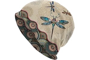 Peosaard Chemo Hats, Chemo Hats Boho Style Dragonfly Soft Cap Cancer Slouchy Beanie for Women Men, Headwear for Women Beige