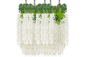 LUERBI 24 Pack White Flower Vines, White Wisteria Hanging Flowers, Fake White Wisteria, 3.77 Feet White Artificial Wisteria Flowers, White Hanging Wisteria Flowers Garland, Yard White Flower Vines Decor