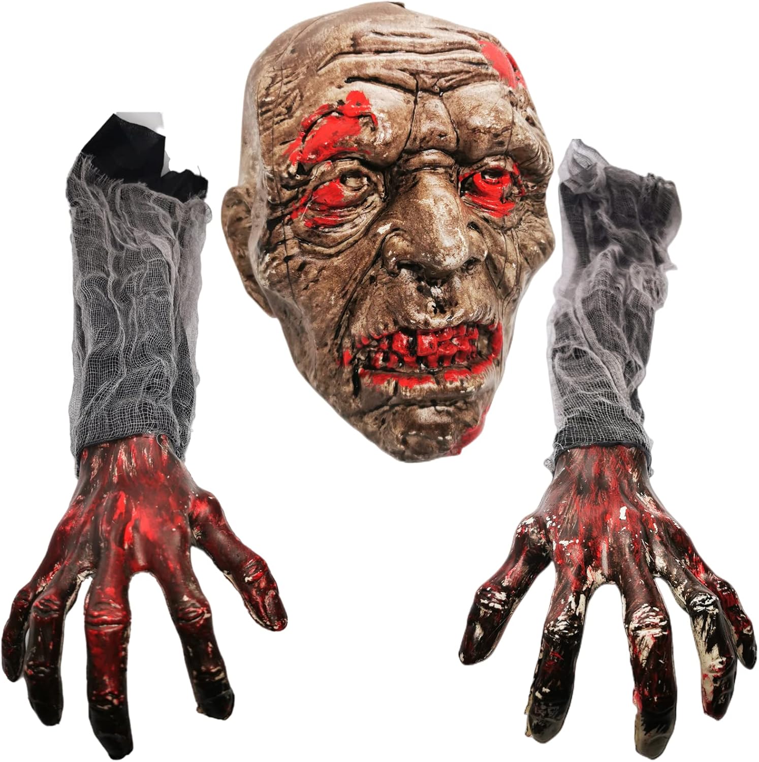 Decorative Garden Stakes - Halloween Decorations, Outdoor Realistic Zombie Face and Arms Lawn Stakes, Black Scary Skeleton Stakes for Haunted House, Courtyard, Graveyard, Coffin Party